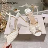 Tous les femmes gladiateurs de talon perlé hauts Peep Toe Runway Chaussures d'été talons sandales blanches femme Sandalias Mujer 230523