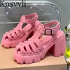 Zomerplatform Sandalen vrouw rond teen vierkant hakken schoenen dames jelly schoenen dikke sandalen dames sandalias mujer x230523