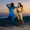 Kobiety legginsy gradient sportowy 2 sztuki set jogi dla fitness płynny push up til długie rękawy na siłownię