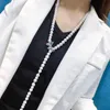 Necklaces New 2022 elegant lady costume jewelry Cubic Zircon bow knot Natural Fresh Water Pearl Sweater long Necklace