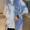 Herrklänningskjortor Herrarna Kort ärm Summer Student Trend Loose Tie Dyed Jacket Print Design Niche Top Camisa Street Wear