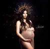 Maternity Dresses Maternity Dresses Photography Props Sexy Gold Knitted Pregnancy Dress Photo Shoot Rhinestone Headband Accessories T230523