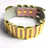 Halsband 100% handgjorda guldfärg läder bokstav choker puddin krage cosplay punk tall band 35 mm ordnamn halsband