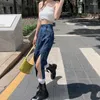 Skirts Rimocy 2023 Tie Dye Denim Skirt Women Punk Gothic Split High Waist Woman Streetwear Y2K A-Line Long Female