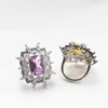 Pierścienie klastra Komórki najwyższej jakości 25 srebrny pierścień dla uroków z prostokąta różowy kamień szlachetny Dating Party Prezentacja