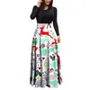 Casual Dresses Women Loose Dress 2023 Autumn Fashion V-ringen Långärmad damer Party Vintage Christmas Print Kvinna Maxi