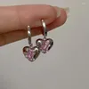 Boucles d'oreilles DREJEW rose Zircon petit coeur boucle d'oreille amour à la mode femmes 2023 fête bijoux en gros