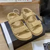 Designersko Kvinna Sandaler Slingback Plattform Pappa Sandal Skor Läder Kalv quiltade Slides Sommar farfar lyx Sandles för kvinnor Beach Strap sandalias med låda