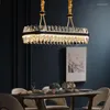 Ljuskrona Manggic Modern LED Crystal Chandelier Rectangular Designer Creative Leather Dining Room Lamp
