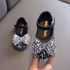 Sneakers Autumn Girls Leather Shoes Princess Square Bow Single Shoes Fashion Children Performance Wedding G14 230522
