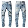 Designer Clothing Amires Jeans Denim Pants Amies Fashion Mens Trousers with Black Holes Embroidered Patch Elastic Slim Pants Jeans 614 Distressed Ripped Skinny Mot