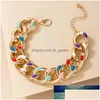 Chain Tocona Punk Colorf Bracelets For Women Gold Alloy Metal Hollow Geometric Adjustable Jewelry Gift Wholesale 6666 Factor Dhgarden Dh1Nf