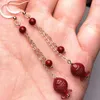 Dangle Earrings Customized Natural Red Cinnabar Fish Flower Beads Jade RoundAccessories DIY Jewellery Fashion Woman Luck Amulet