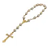 Länkarmband religion Katolsk Kristus rosenkransen Cross Pendant Armband för kvinnor Män hartsmetallpärlor Religiösa smycken