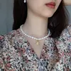 Kolyeler 925 Sterling Gümüş Kolye Basit Moda Celi Fransız Tarzı Kabuk İnci Chocker Opal Kolye Kısa Vahşi Kadın Gümüş Takı