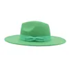9.5cm Wide Brim Fascinator Fedora Hats with Bow Tie Elegant Women Party Church Jazz Top Hat Men Felt Panama Sun Cap