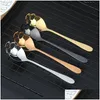 Spoons Stainless Steel Sugar Skl Spoon Creative Cutlery Dessert Coffee Scoop Food Grade Candy Teaspoon Kitchen Tableware 4Colors Dro Dhqvd