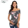 Moderskapstoppar Tees Womens Maternity Tops Off Shoulder Short Sleeve Side Ruched Graviditet T-shirt Classic BreastfeedingSummer Clothes PREGNANT MAMA T230523