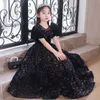 Vestidos de menina jovem ocasião formal Partido elegante Princesa Long Flower Girl Black Deep V Dress de noite em V G220523