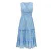 2023 Fashionable lente/zomer nieuwe damesvakantie Casual Deep V mouwloze solide chiffon jurk gesplitste midlengte jurk