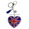 Keychains Lanyards American Flag Keychain Pendant Diamond Heart Tassel Key Chain Creative Gift Keyring Drop Delivery Fashion Access Dhncm