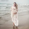 Moderskapsklänningar SMDPPWDBB LACE Maternity Dress for Photography Boho Women Maxi Dress Loose Brodery White Lace Gown Long Tunic Beach Dress T230523
