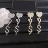 Sparkly Crystal Letter Stud Earring Women Long Tassel Heart Letters Earrings Gold Silver