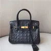 Tote 2024 Bag Crocodile Platinum Bone Pattern Real Leather Women's Original Leather Cowhide Lock Buckle Fashion Handbag Bridal