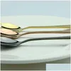 Spoons Stainless Steel Sugar Skl Spoon Creative Cutlery Dessert Coffee Scoop Food Grade Candy Teaspoon Kitchen Tableware 4Colors Dro Dhqvd