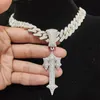 Pendant Necklaces Men Women Hip Hop Letter Iced Out Cross Sword Necklaces 15mm Width Rhombus Cuban Chains HipHop Pendant Necklace Charm Jewelry 230609