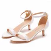 Sandals Women Style Summer Sandal Shallow Buckle Strap PU 11CM Thin Heels Open Toed Rome Party Womens Modern Shoes White