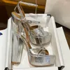 Famosi sandali firmati Piattaforma donna Tacchi alti Sandali da donna con tacco spesso Scarpe in pelle di lusso Scivoli di alta qualità Taglia 35-42