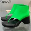 Boots Summer Square Heels Ankle Boots Women Runway Shoes Flip-Flops Genuine Leather Short Boots Chunky High Heels Sandals Woman X230523