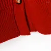 女性のニットかわいい女性赤いクロップドセーターカーディガン秋の冬vネックボウズエクロフィーリーニットカーディガンジャケットショートトップフェム