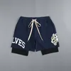 Mens shorts Street Fashion 2 i 1 dubbel lager bomullsavsnittlig stil fitness jogging träning gym svart sport kort 230522