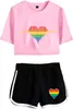 Arc-en-ciel Couple lesbien drôle recadrée femmes t-shirt été survêtement décontracté Shorts manches t-shirts et Shorts de Sport classiques