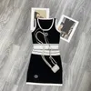 Designer-Sommer-Damen-Zweiteiler-Kleid, zweiteiliges Set, Damen-Pullover, Hosenträger, kleines Unterhemd-Oberteil, Damen-Chan-Weste, Pullover mit Kleid, heißes Diamantrock-Set