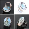 Solitaire Ring Natural Stone Opal Bead Antique Rings For Women Finger Jewelry Wire Wrapped Tree Of Life Adjustable X3054 Drop Deliver Dhv8E