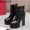 Boots Super High Heels Ankle Boots Women Genuine Leather Round Toe Runway Shoes Women Chunky Heels Platform Short Boots Woman X230523