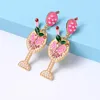 Dangle Earrings MARTINI Pink Crystal Strawberry Fruit Juice Cup Party Cocktail Glass Jewelry Accessories (Goldtone)
