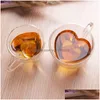 Tazze Bicchieri d'acqua in vetro trasparente Bicchiere Doppio Creativo Latte a forma di cuore Tazza da caffè Cucina domestica Strumento per bere Drop Delivery Hom Dh4Ky