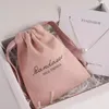 Anklets Pink Cotton Presentväskor Ögonfransar Makeup Drawstring Puches Custom Muslin Jewelry Packaging Sack