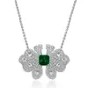 Butterfly Emerald Diamond Pendant 100% Real 925 Sterling Silver Party Wedding Pendants Halsband för kvinnors engagemangsmycken