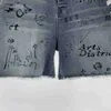 Designerkleidung Amires Jeans Denim-Hosen 2023 Neue Highstreet-Modemarke Amies Graffiti-Buchstabendruck Hellblaue Trend-Jeans Lässige Shorts Distressed Ripped