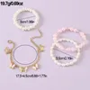 Link Bracelets Cute Girls Jewelry Set White Pearls Beads Children Pink Butterfly Kids