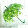 Umbrellas Fashion Long Handle Transparent Creative Leaf Printing Manual Bubble Mushroom Umbrella 3 Colors Gift Supplies Drop Deliver Dhy4O