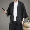 Abbigliamento etnico uomo solido nero kimono cardigan giapponese yukata maglietta casual maglietta estiva per la protezione maschio spiaggia a punta aperta
