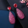 Knot CWWZircons Luxury Micro Cubic Zirconia Paved Unique Black Gold Color Hot Pink Red Big Dangle Drop Party Earrings for Women CZ592