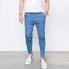 Heren jeans strakke passende mode denim voeten elastische broek veter-up mid-taist casual broek 2023 losse mannen