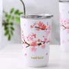 Waterflessen roestvrijstalen kersenbloesem thermische mok met deksel dubbele muur koffie bier bier cup reis camping thee tumbler drinkware